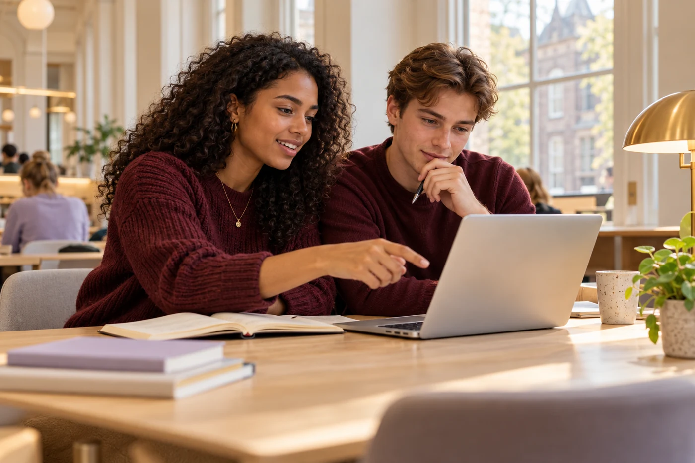 Studenten die samen aan hun schoolwerk werken